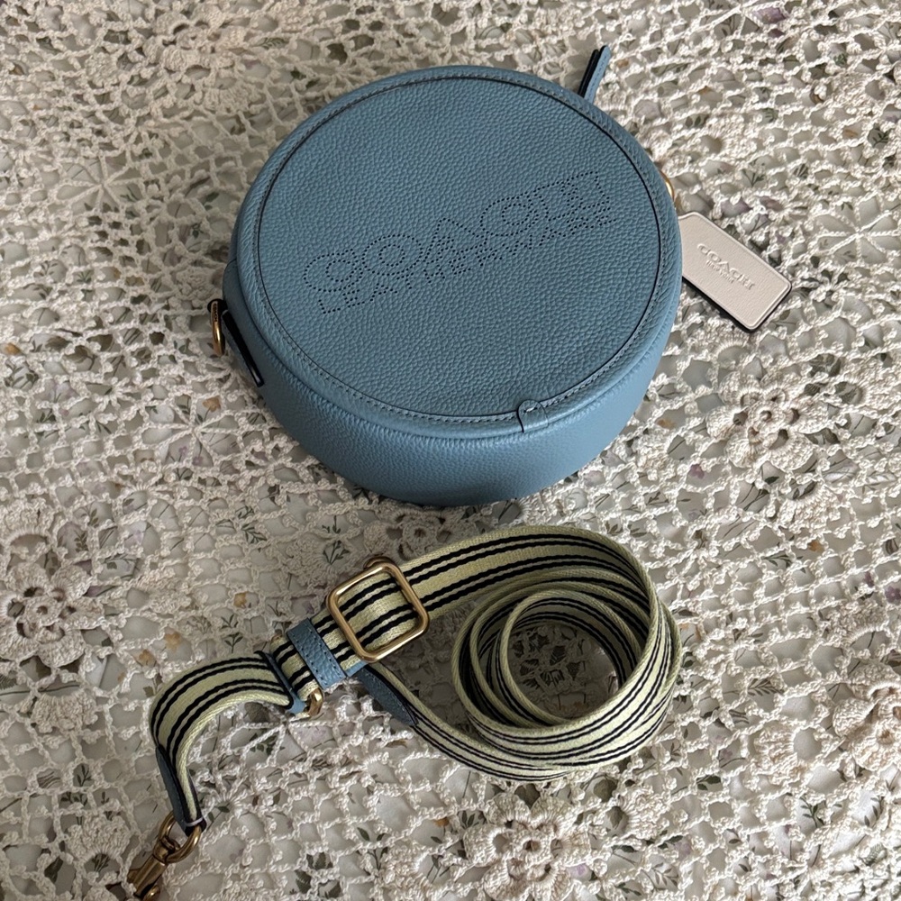 Coach Kia Circular Bag with Striped Strap